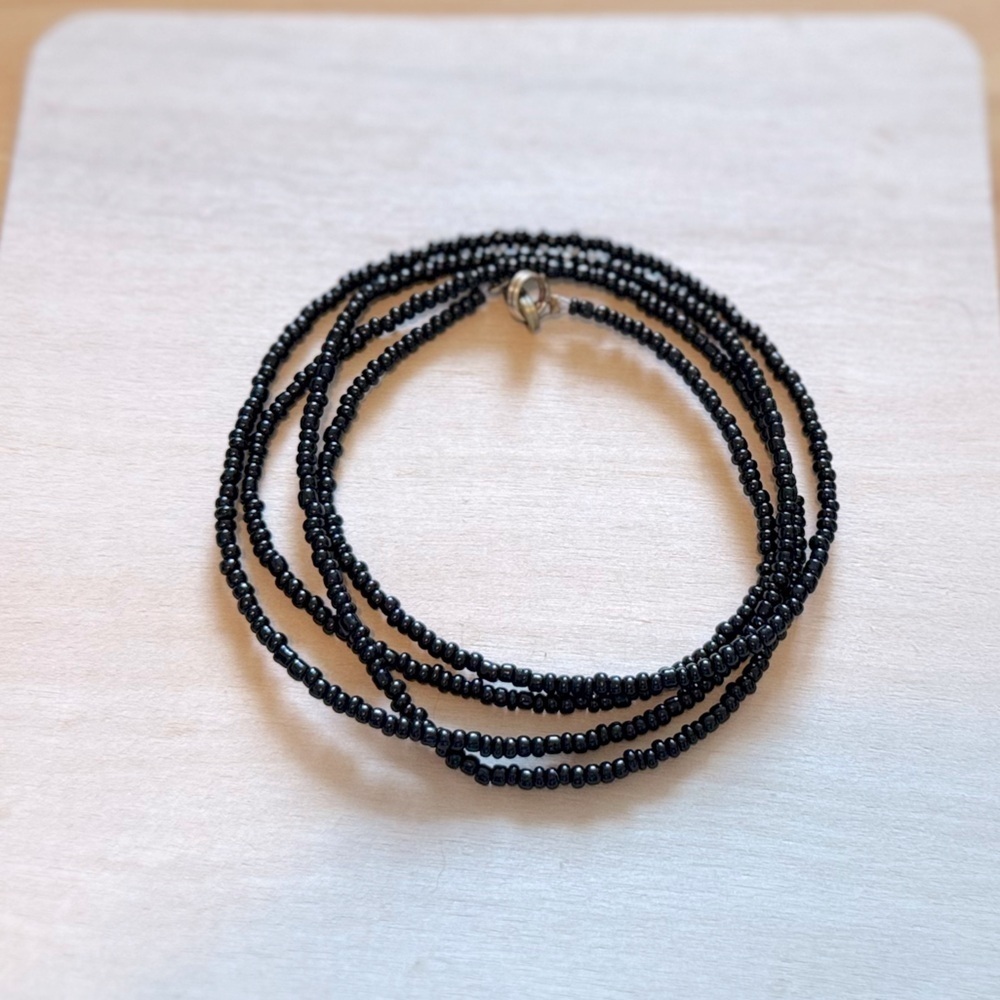 Minimalist Black Seed Bead Wire 3-4x Wrap Bracelet